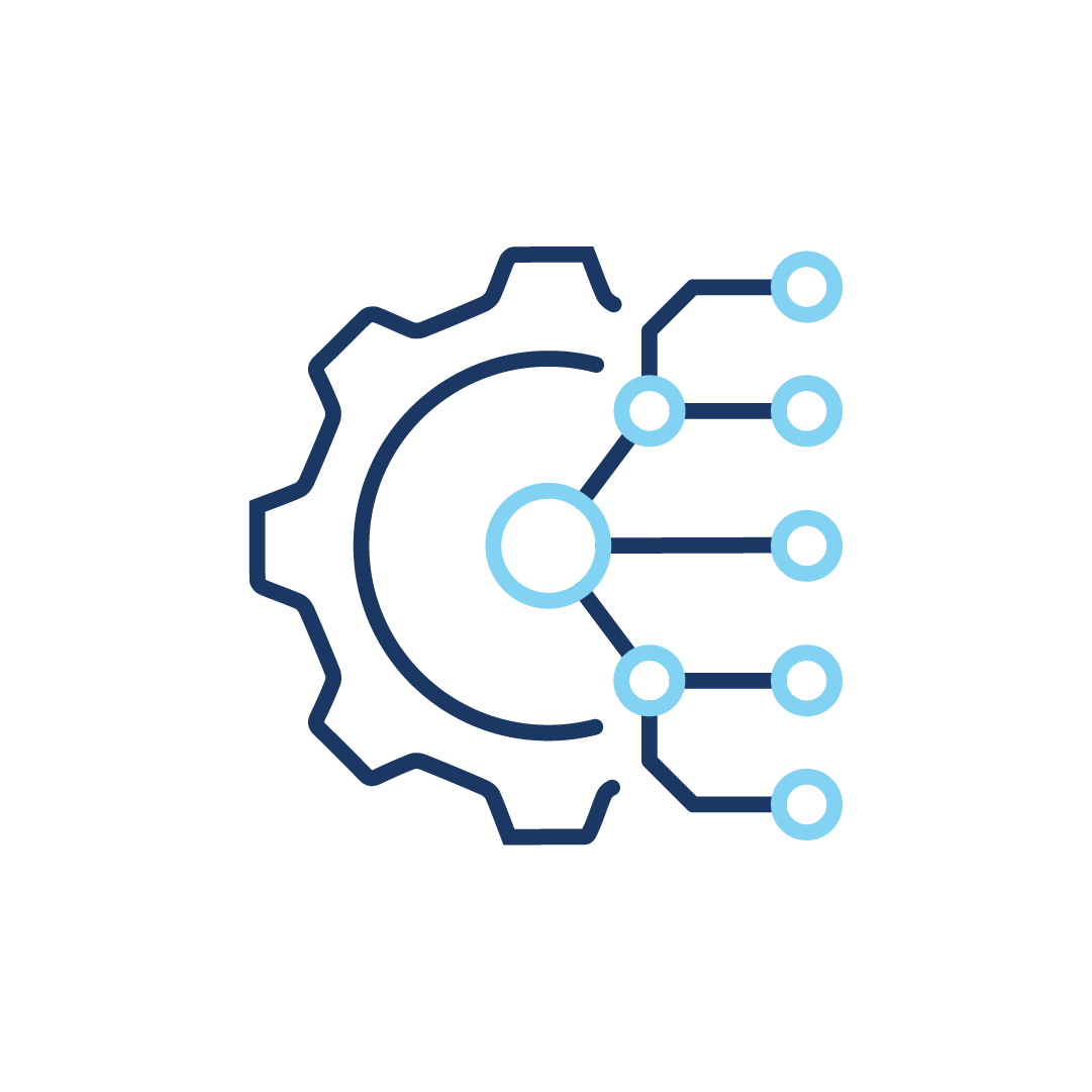Ein Symbol eines Zahnrads, aus dem Linien herausragen.