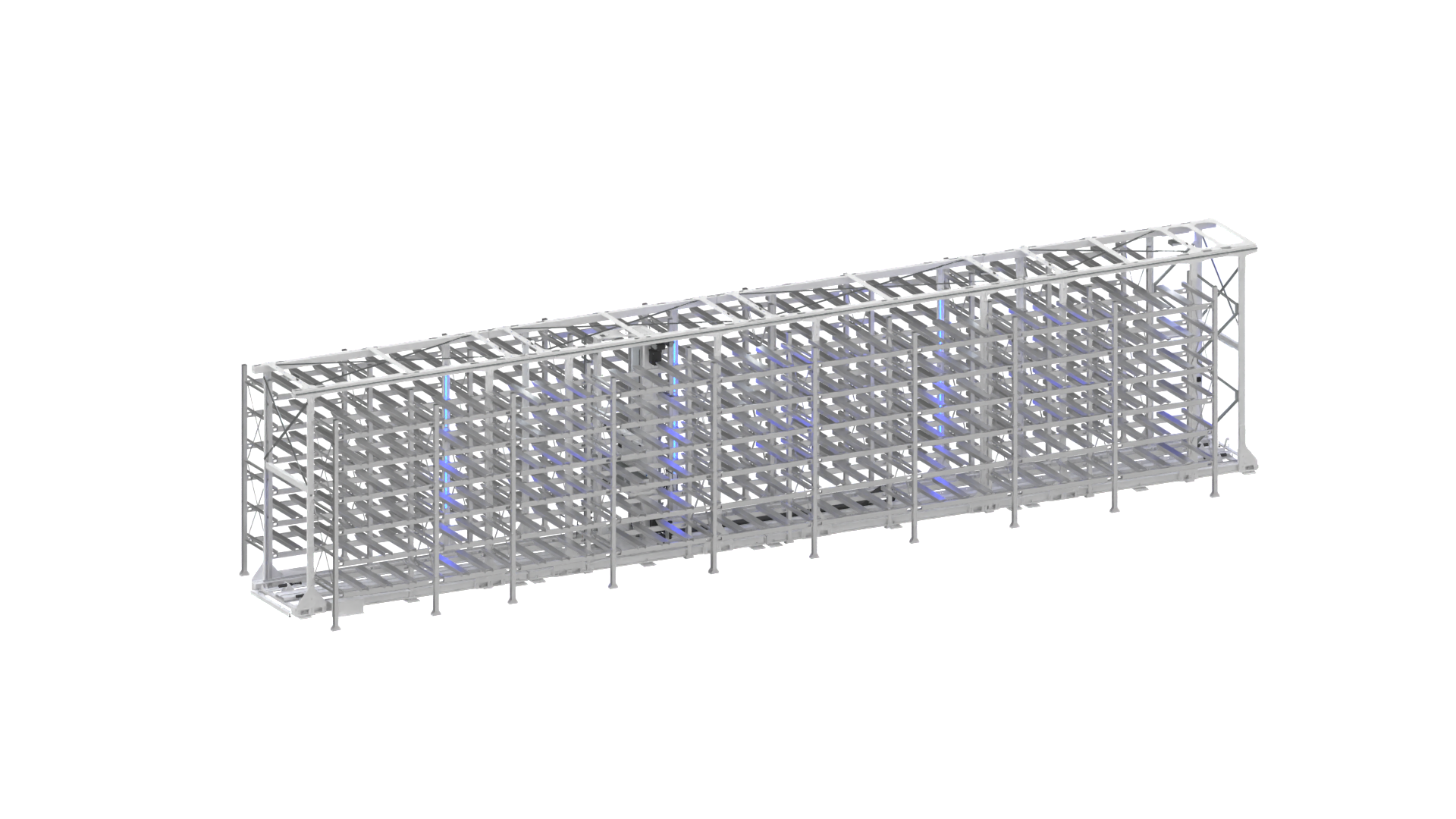 Eine Darstellung von Serverracks, die in einem Rechenzentrum in einem Metallrahmen untergebracht sind.