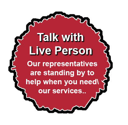 Red badge with white text: “Talk with Live Person” and “Our representatives are standing by.”