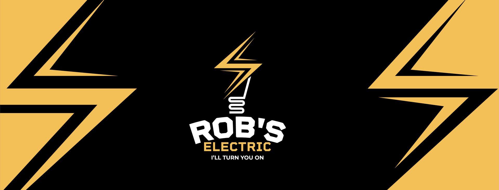 The logo for rob 's electric is a lightning bolt on a yellow background.