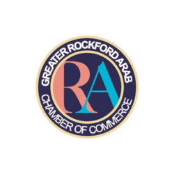 Logo for Greater Rockford Arab Chamber of Commerce: A navy blue circle with 