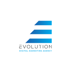 Logo for Evolution Digital Marketing Agency with a stylized blue 