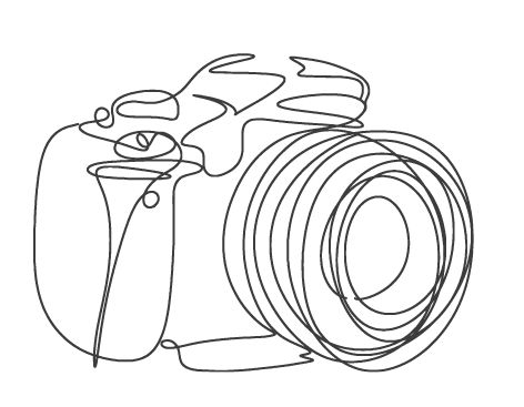 Umrisszeichnung einer DSLR-Kamera mit großem Objektiv