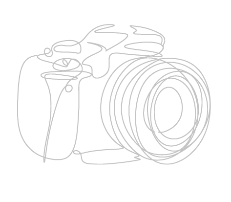Strichzeichnung einer DSLR-Kamera mit großem Zoomobjektiv und Handgriff
