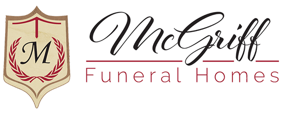 McGriff Funeral Homes logo with script text and a gold shield monogram