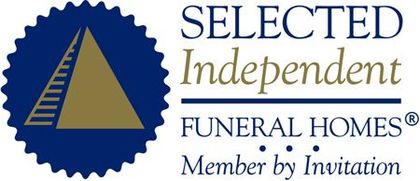 Selected Independent Funeral Homes logo with blue seal and gold pyramid, member by invitation