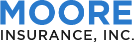 A blue and white logo for moore insurance inc.