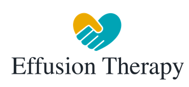 Logo for Effusion Therapy featuring a golden and teal handshake forming a heart shape above the text.