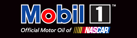 Mobil 1 logo with “Official Motor Oil of NASCAR” in white, blue, red, and black.