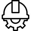 Black outline icon of a hard hat over a gear, representing construction or engineering settings