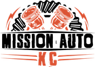 Mission Auto KC logo with orange piston graphics and bold black text