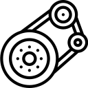 Line drawing of a belt and pulley system icon