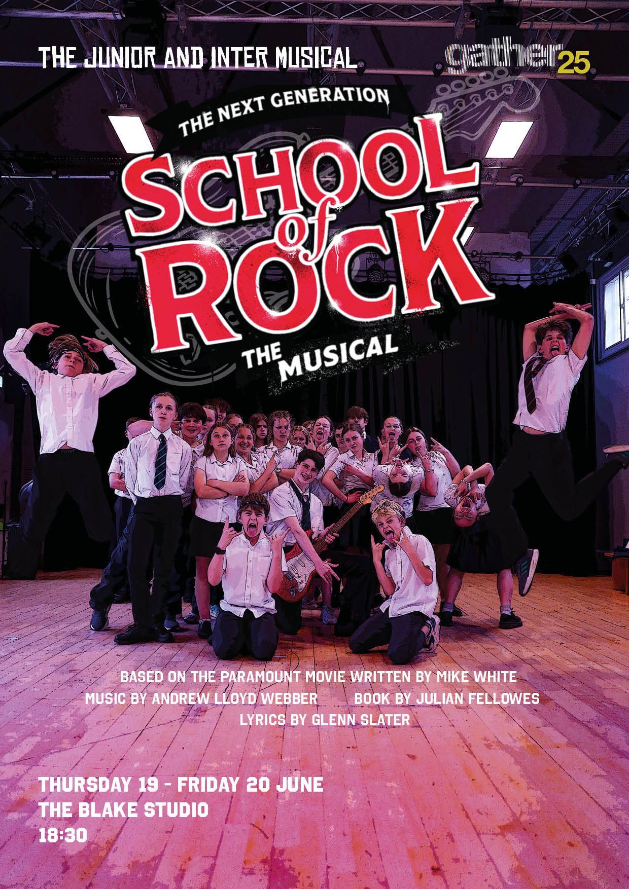 A poster for a musical called school of rock