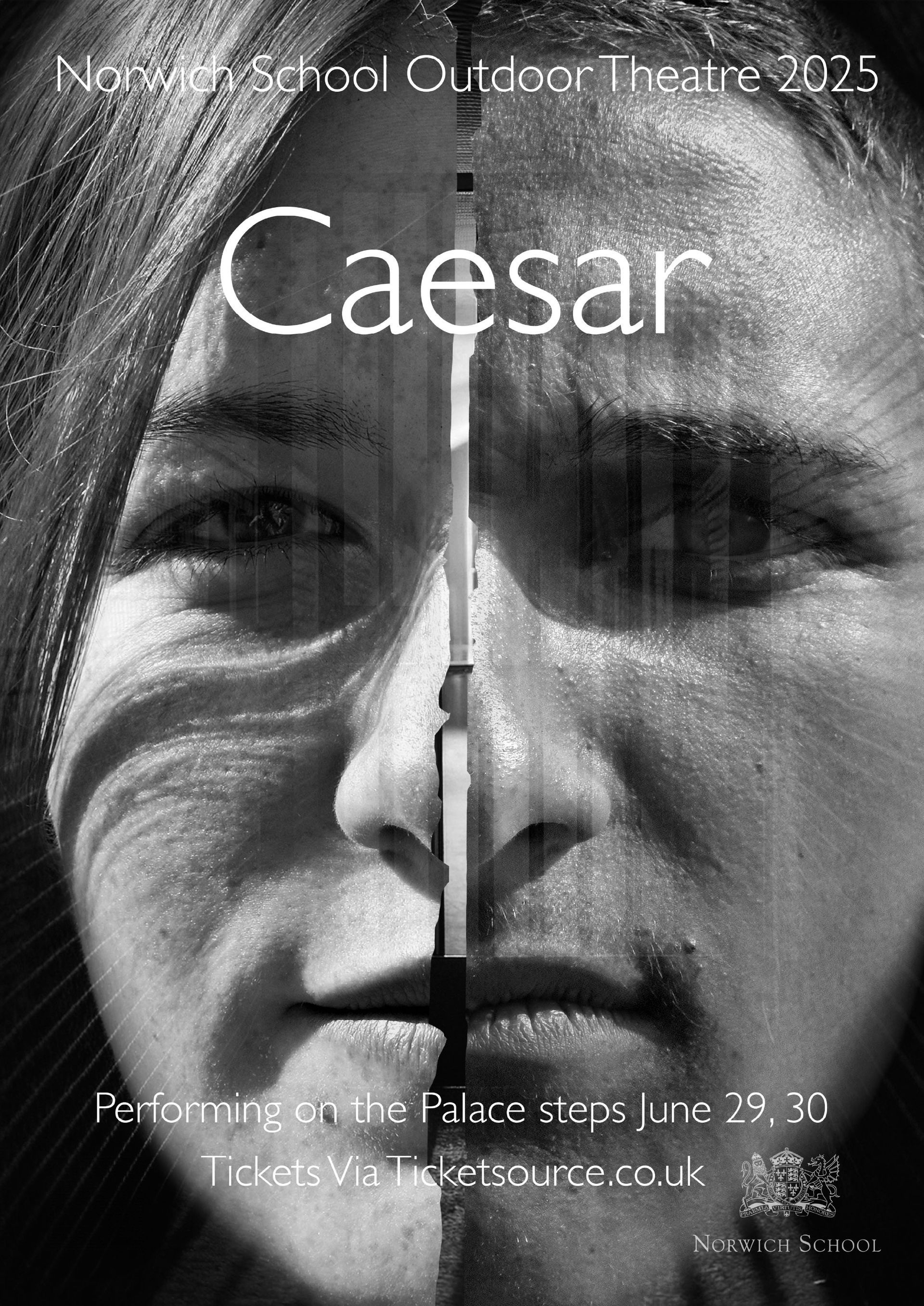 A black and white poster for a play called caesar