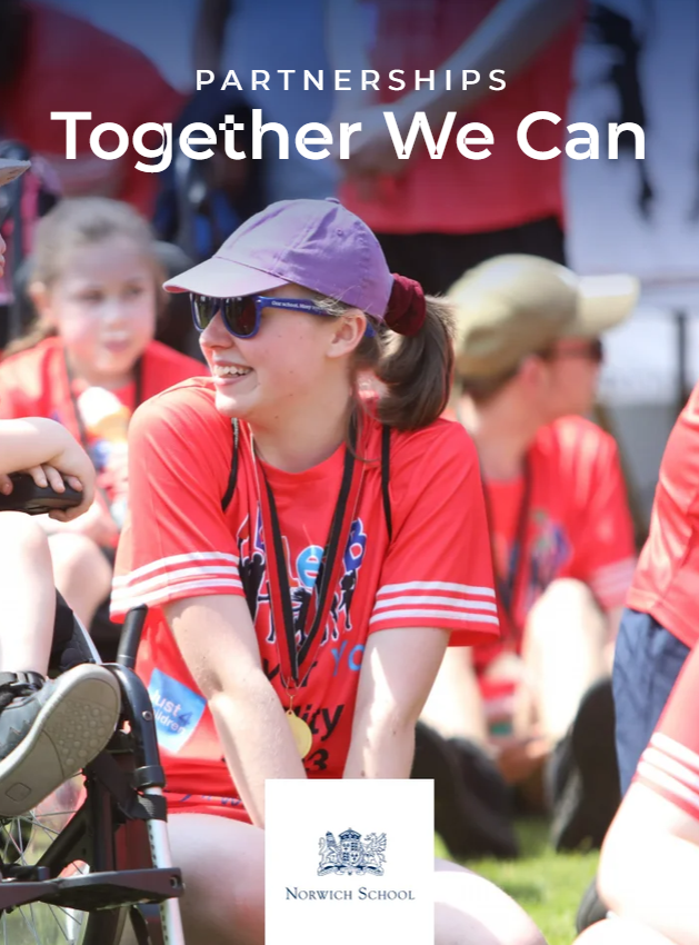 A poster for partnerships together we can with a girl in a wheelchair