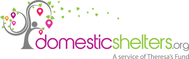 Logo for Domestic Shelters: tree with pink map pin