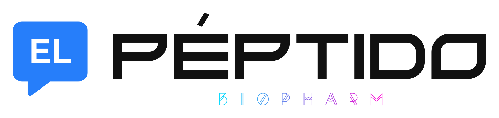 Logo for El Péptido BioPhary with a blue speech bubble and text.
