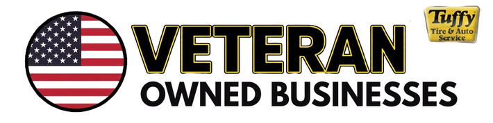 Logo for Veteran Owned Businesses with American flag. Tuffy Tire & Service is in the corner.
