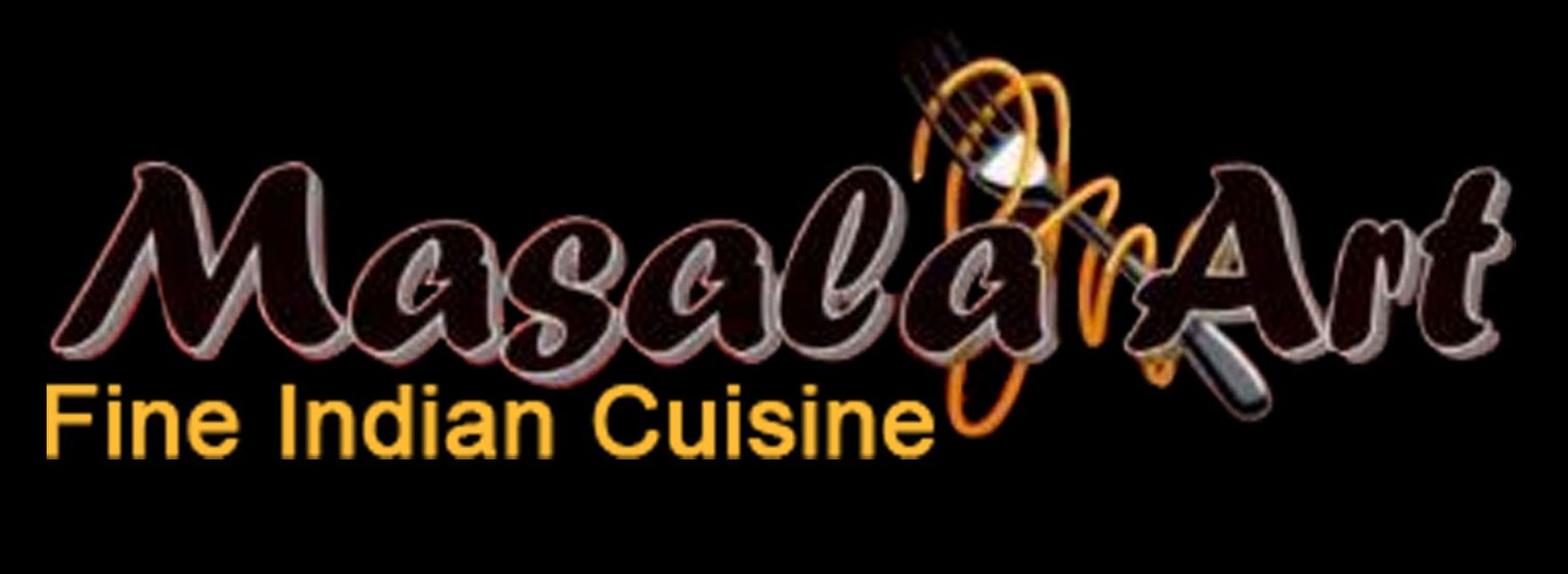 Masala Art logo: Text with shadow effect on black background. 