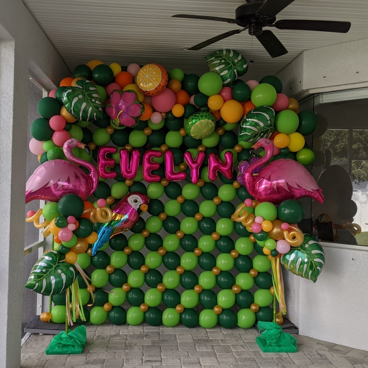 Tropical Themed Baby Shower Balloon Wall and Organic Balloon Garland