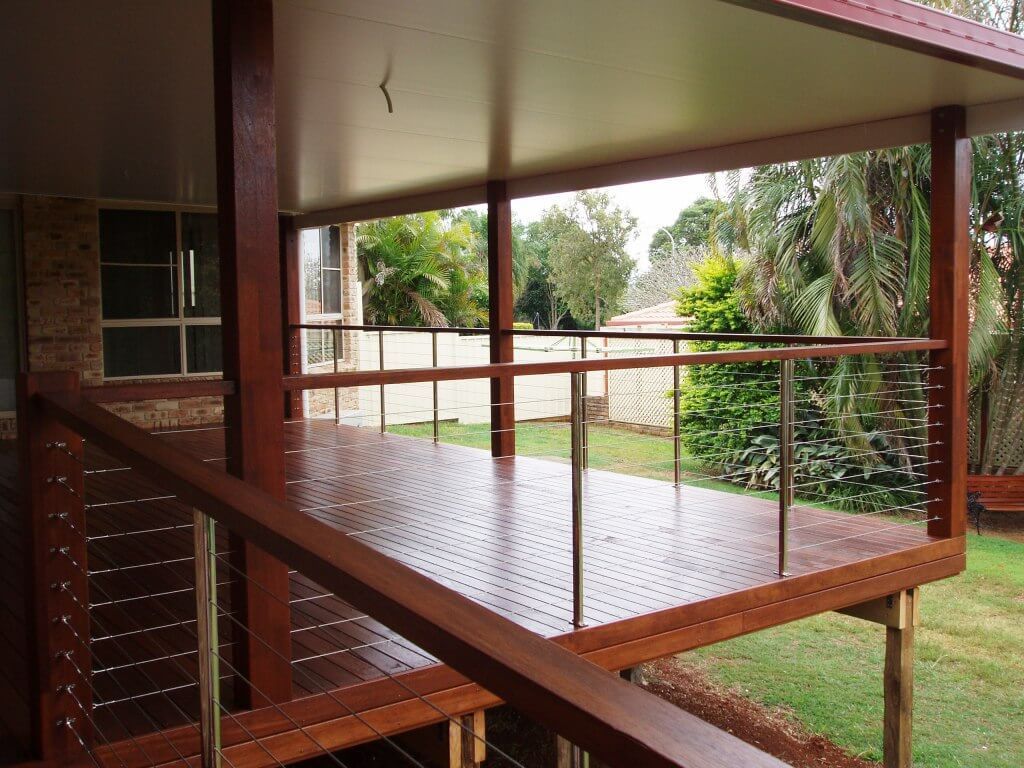 Covered Wooden Porch with Steel Wire Railings — Weldcro Fabrication in Ballina, NSW