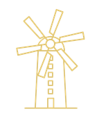A drawing of a windmill on a white background.