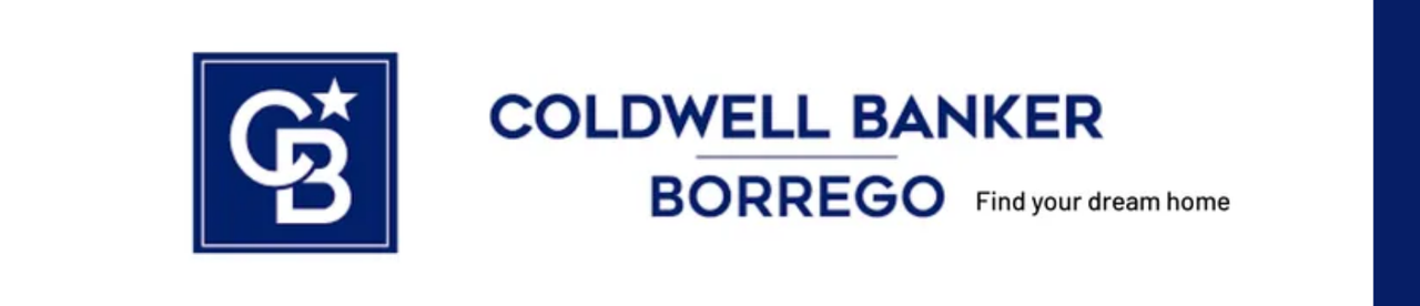 Coldwell Banker Borrego logo on white background with blue square CB icon and tagline “Find your dream home”