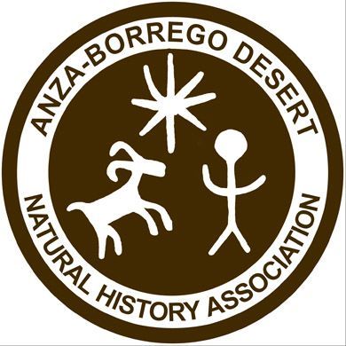 Donate Today! Anza-Borrego Desert Natural History Association circular logo with desert animals and a starburst