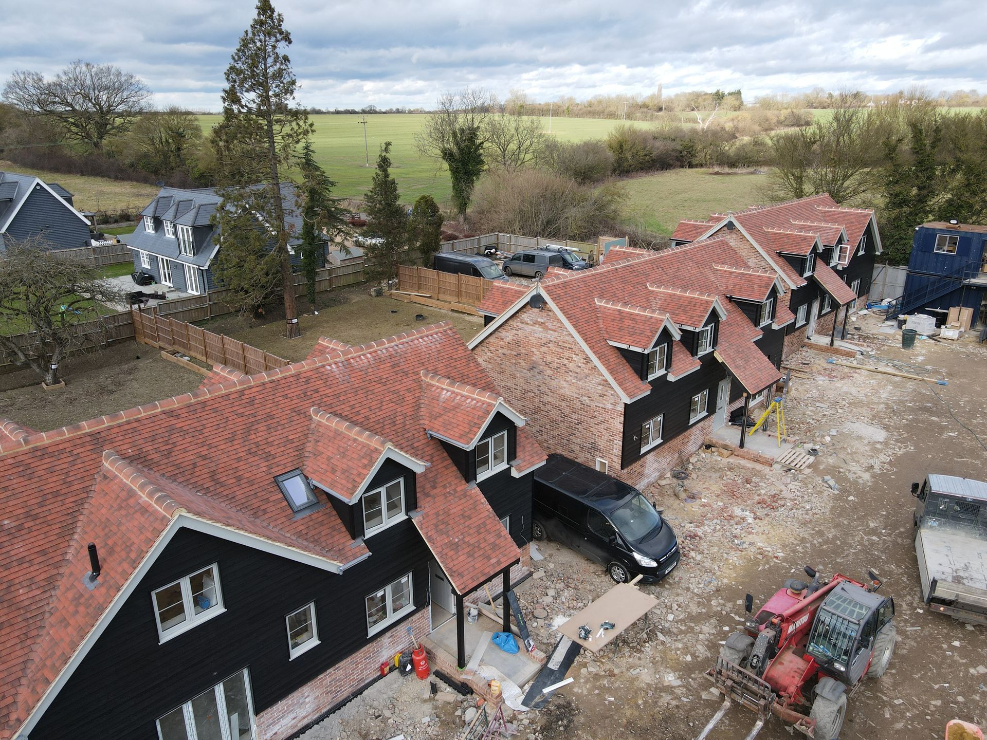 Development site with tiles roofs
