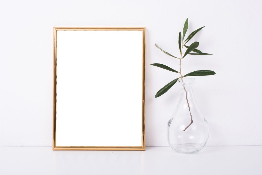 A Picture Frame Is Sitting Next to A Vase with A Plant in It — The Framer In Wingham, NSW