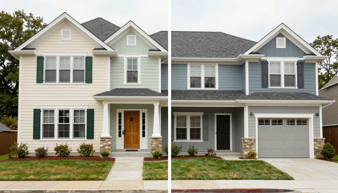 Exterior paint colour and sheen samples tested on an Okanagan home