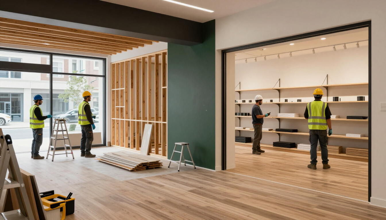 Completed commercial tenant improvement in Kelowna with glass meeting rooms and brand-aligned finish