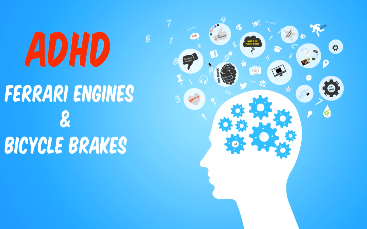 An illustration of a head with blue gears inside and various icons above, titled