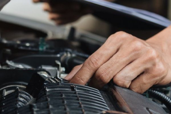 a close up of a person 's hands working on a car engine .