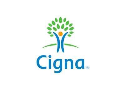 Cigna logo with a stylized tree and figure in blue and green.