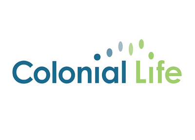 Colonial Life logo with teal text and dotted arc in blues and greens.