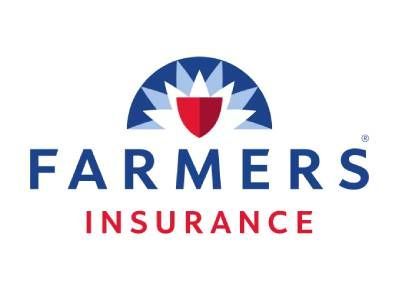 Farmers Insurance logo: Blue and red emblem above blue text 