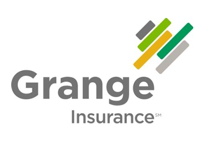 Grange Insurance logo: Grey text, abstract colored bars, white background.