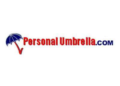 Logo for PersonalUmbrella.com: blue umbrella icon with a red handle and red text.