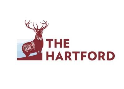 The Hartford logo: Stag in burgundy, with text 