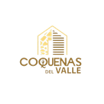 Logotipo dorado de “Coquenas del Valle” con un diseño estilizado de una casa y un valle