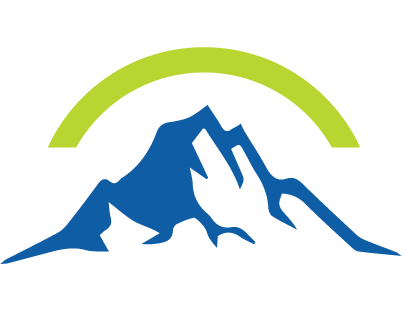 A blue mountain with a green circle around it