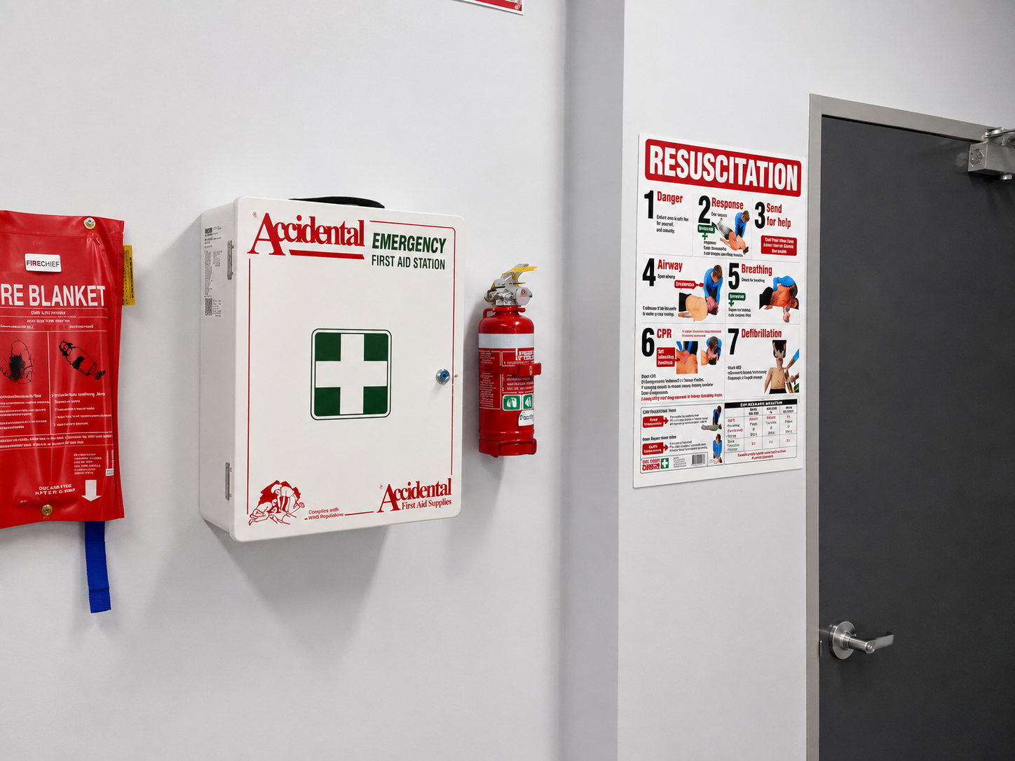Red First Aid Kit Bag Open With Assorted Medical Supplies and Bandages Arranged Inside and in Front — Safe Industries Group in Lake Macquarie, NSW
