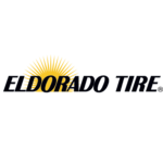 Logo pour Eldorado Tire, texte noir, motif soleil jaune.