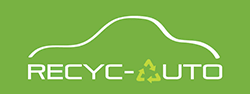 Logo vert avec la silhouette d'une voiture et le texte « RECYC-AUTO » accompagné du symbole du recyclage.