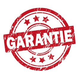 Tampon rouge « GARANTIE » (garantie) avec étoiles.