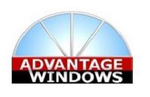 Advantage Windows logo: arched window over text "ADVANTAGE WINDOWS" in white on a red and black rectangle.