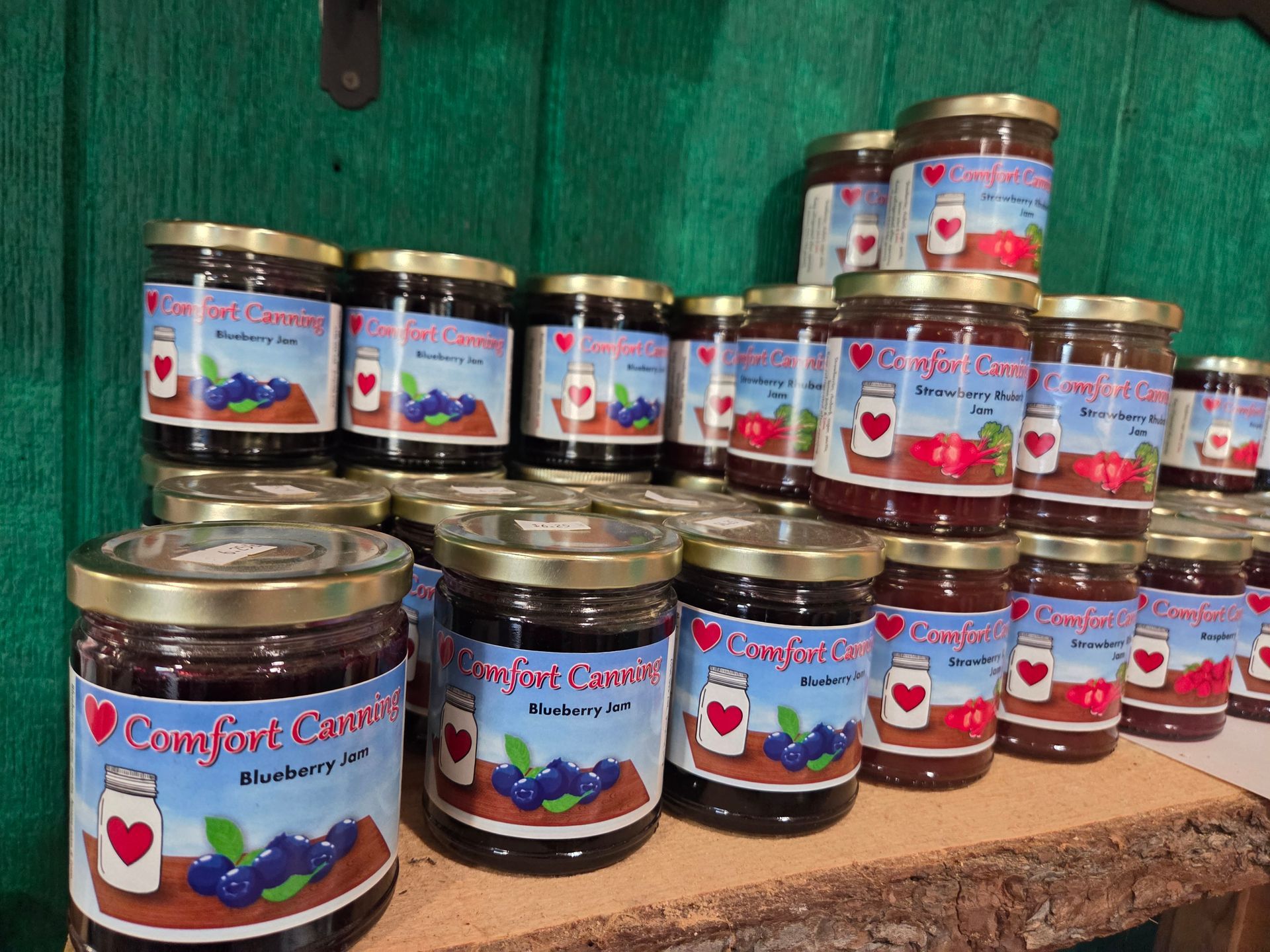 A display of jars labeled 