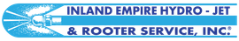 Logo for Inland Empire Hydro-Jet & Rooter Service, Inc., light blue with white text and a water jet graphic.