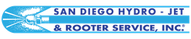 Logo for San Diego Hydro-Jet & Rooter Service, Inc. with a blue water jet graphic.